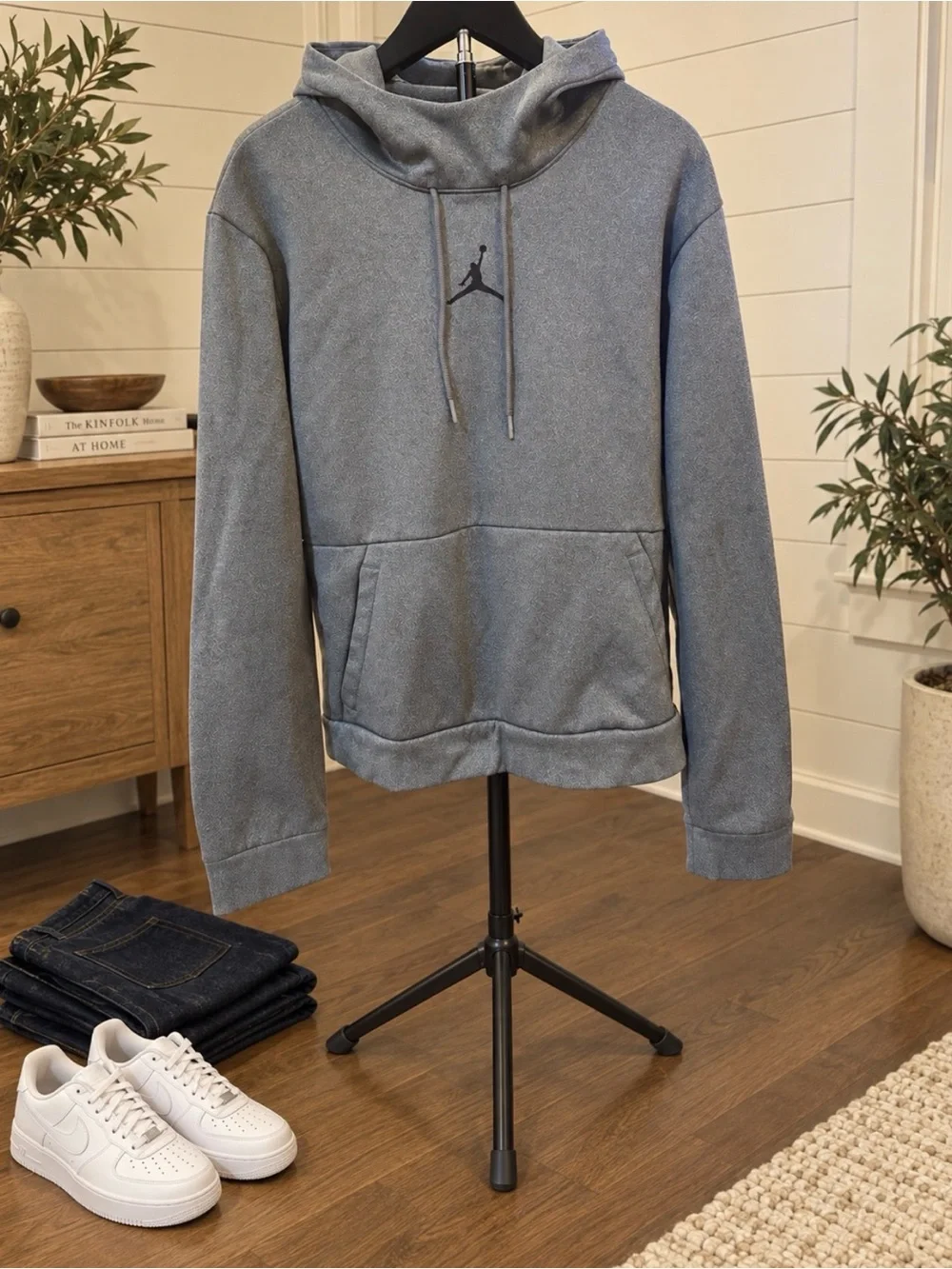 Jordan Gray Drawstring Pullover Hoodie with Jumpman Logo